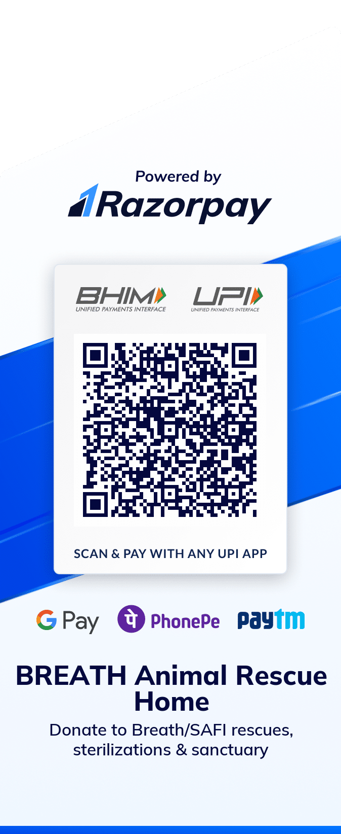 BreathRazorPay monthly donation QR code