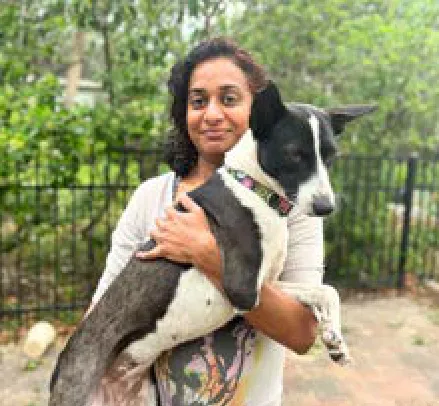 Champa, a SAFI rescue dog from India, with their family in North Carolina
