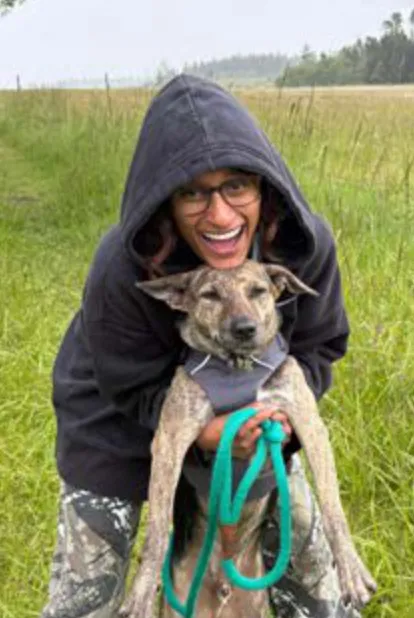 Raxon, a SAFI rescue dog from India, with their family in Seattle, WA