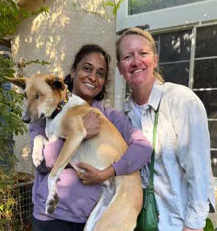 Scott, a SAFI rescue dog from India, with their family in California