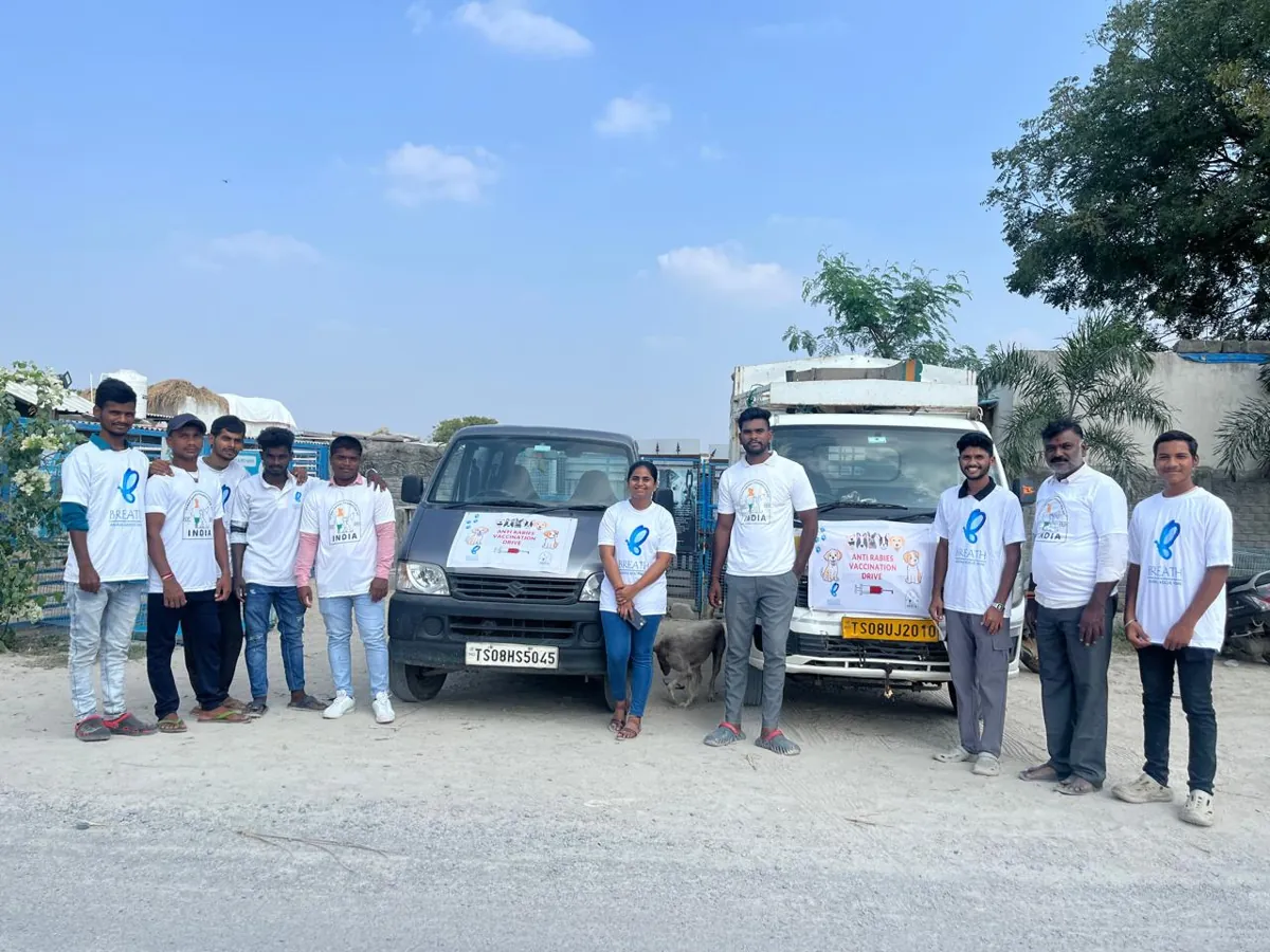 SAFI rabies vaccination team with their vehicles in Hyderabad