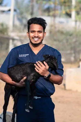 A SAFI veterinarian holding a rescued puppy